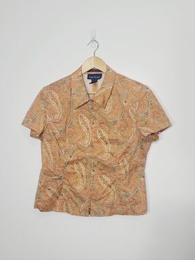 Evan Picone Orange Cotton Multicolor Paisley Pattern Double Zipper Blouse Blazer